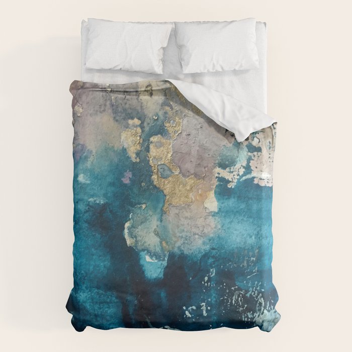 Timeless: A Gorgeous, Abstract Mixed Media Piece In Blue, Pink, And Gold By Alyssa Hamilton Art Duvet Cover