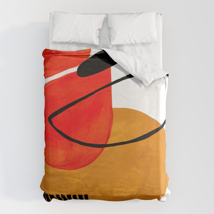 Mid Century Modern Abstract Vintage Pop Art Space Age Pattern Orange Yellow Black Orbit Accent Duvet Cover