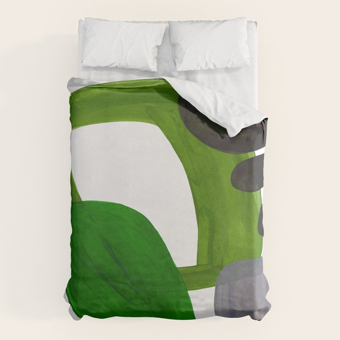 Mid Century Vintage 70'S Design Abstract Minimalist Colorful Pop Art Olive Green Dark Green Grey Duvet Cover