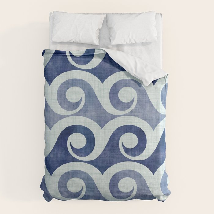 Indigo Geometric Beach Waves Duvet Cover