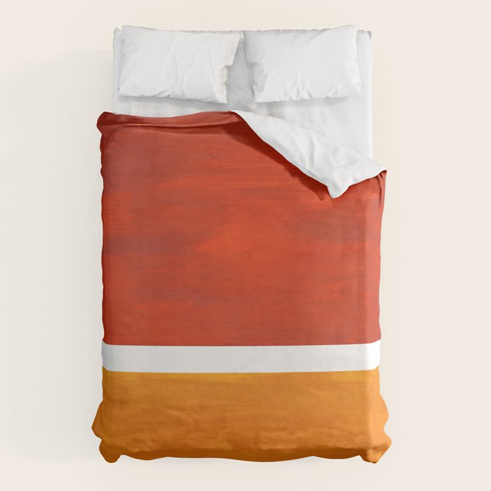 Burnt Orange Yellow Ochre Mid Century Modern Abstract Minimalist Rothko Color Field Squares Duvet Cover