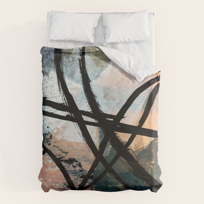 It Comes And Goes [2] - A Black And White Abstract Mixed Media Piece With Pink Details Duvet Cover