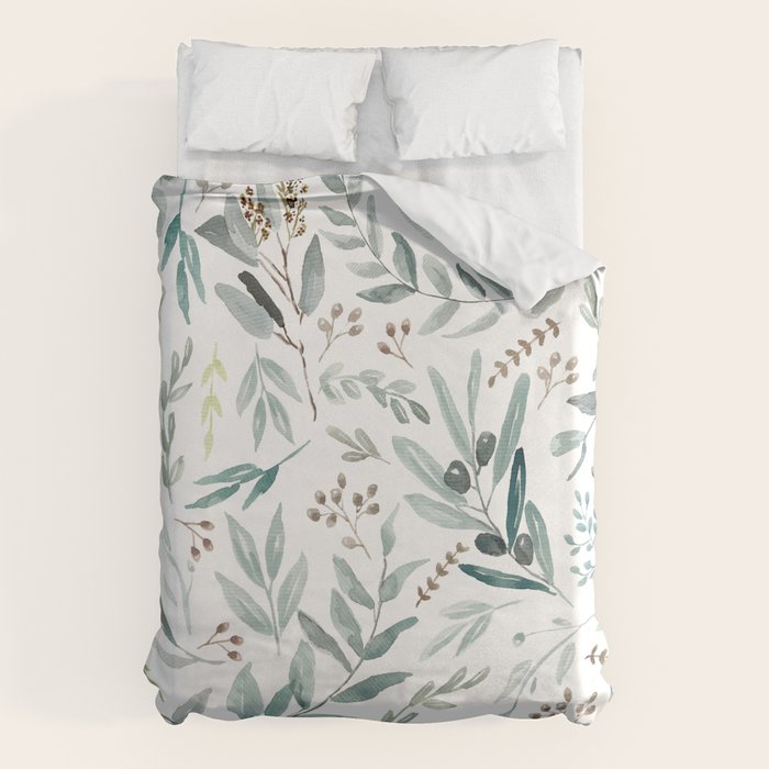 Botanical Eucalyptus Leaves Pattern Duvet Cover