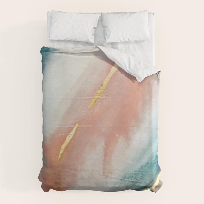 Celestial [3]: A Minimal Abstract Mixed-Media Piece In Pink, Blue, And Gold By Alyssa Hamilton Art Duvet Cover