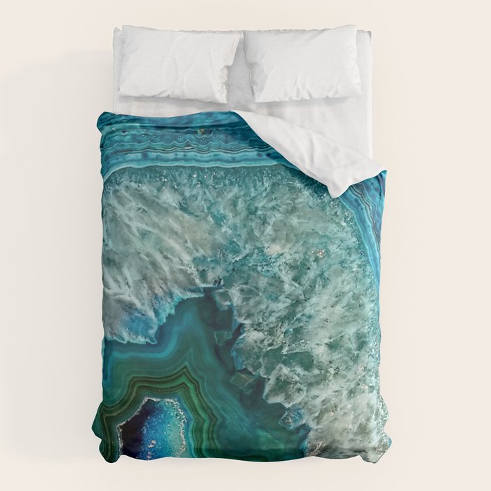 Aqua Turquoise Agate Mineral Gem Stone Duvet Cover