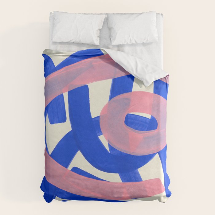 Tribal Pink Blue Fun Colorful Mid Century Modern Abstract Painting Shapes Pattern Duvet Cover