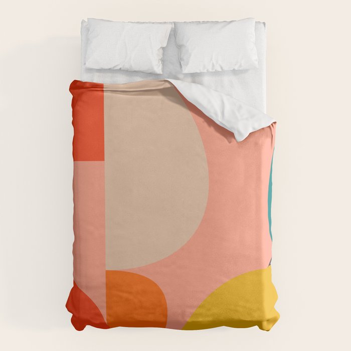 Geometry Shape Mid Century Organic Blush Curry Teal Duvet Cover