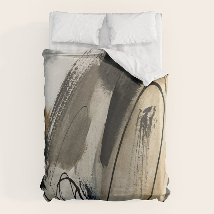 Drift [5]: A Neutral Abstract Mixed Media Piece In Black, White, Gray, Brown Duvet Cover