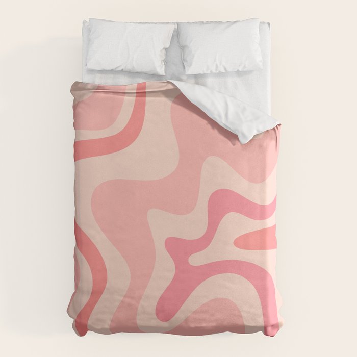 Retro Liquid Swirl Abstract In Soft Pink Duvet Cover