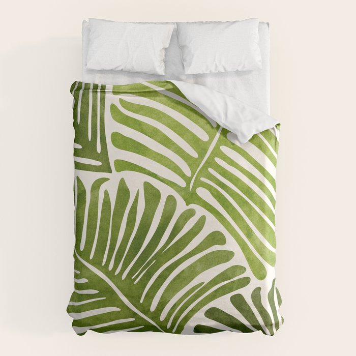 Summer Fern Simple Modern Watercolor Duvet Cover