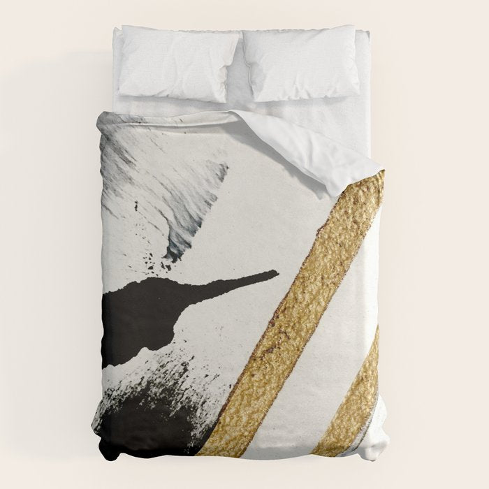 Armor [8]: A Minimal Abstract Piece In Black White And Gold By Alyssa Hamilton Art Duvet Cover