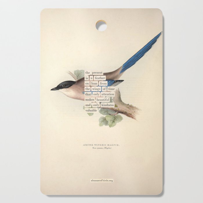 Bird Divinations: Azure Magpie (About: Almanacofbirds.Org) Cutting Board