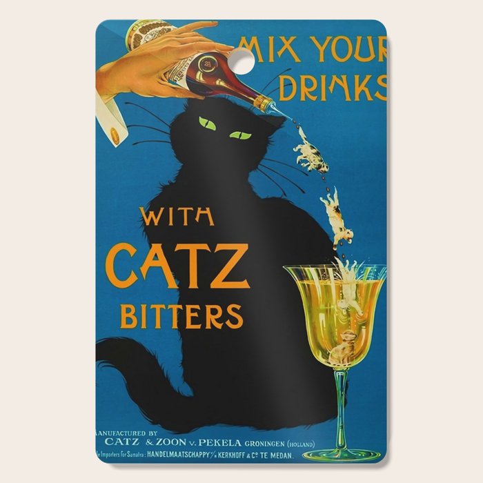 Mix Your Drinks With Catz (Cats) Bitters Aperitif Liquor Vintage Advertising Poster Cutting Board