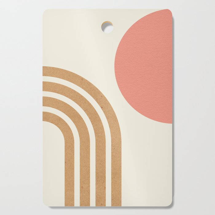Mid Century Modern Pink Sun And Rainbow Cutting Board