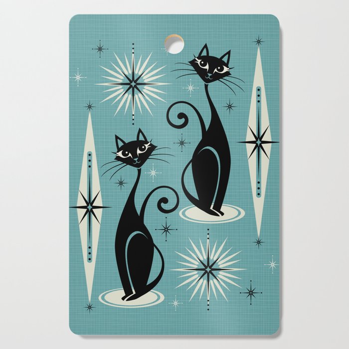 Mid Century Meow Retro Atomic Cats On Blue Cutting Board
