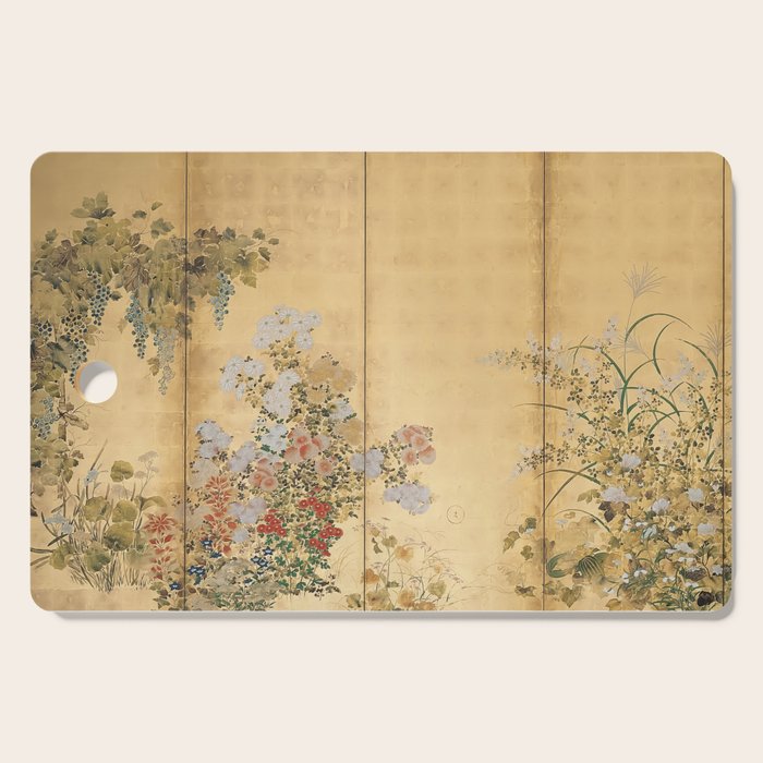 Japanese Edo Period Six-Panel Gold Leaf Screen - Spring And Autumn Flowers Cutting Board