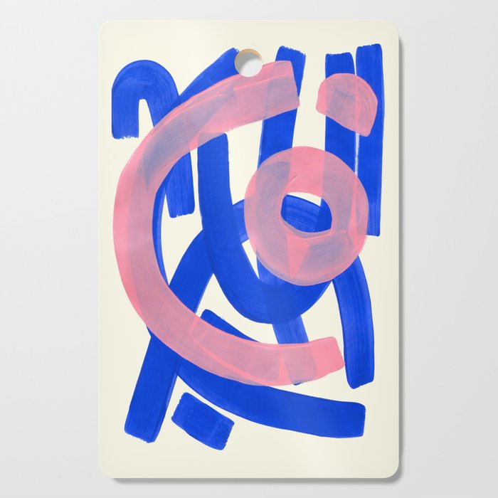 Tribal Pink Blue Fun Colorful Mid Century Modern Abstract Painting Shapes Pattern Cutting Board