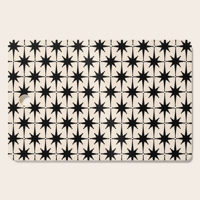 Midcentury Modern Atomic Age Starburst Pattern In Black And Almond Cream Cutting Board