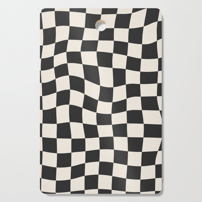 Black And White Wavy Checkered Pattern Cutting Board