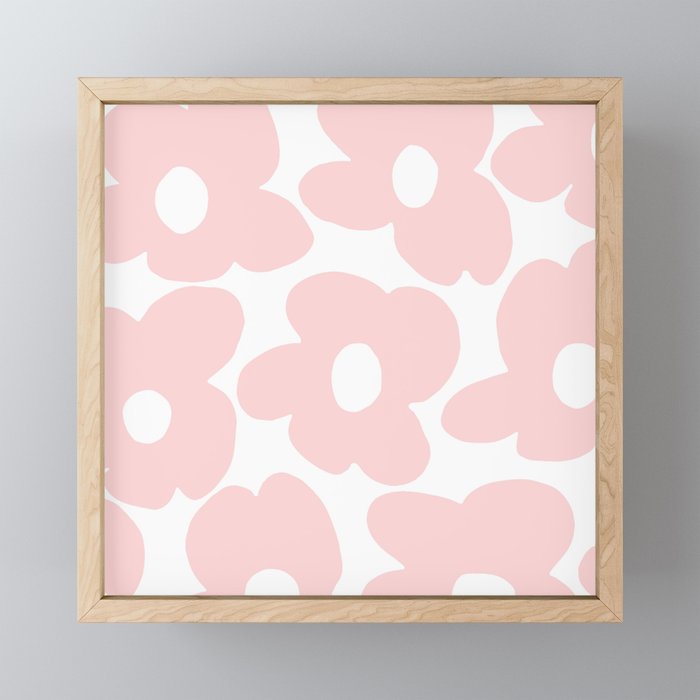 Large Baby Pink Retro Flowers On White Background #Decor #Homestorie #Buyart Mini Art Print