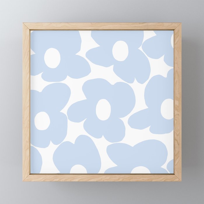 Large Baby Blue Retro Flowers White Background #Decor #Homestorie #Buyart Mini Art Print