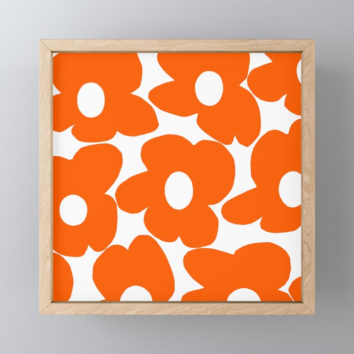 Orange Retro Flowers White Background #Decor #Homestorie #Buyart Mini Art Print