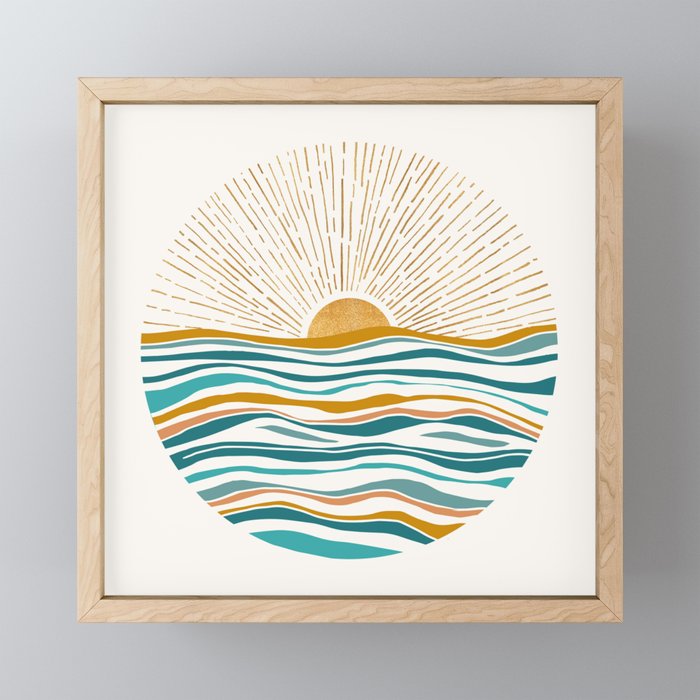The Sun And The Sea - Gold And Teal Mini Art Print