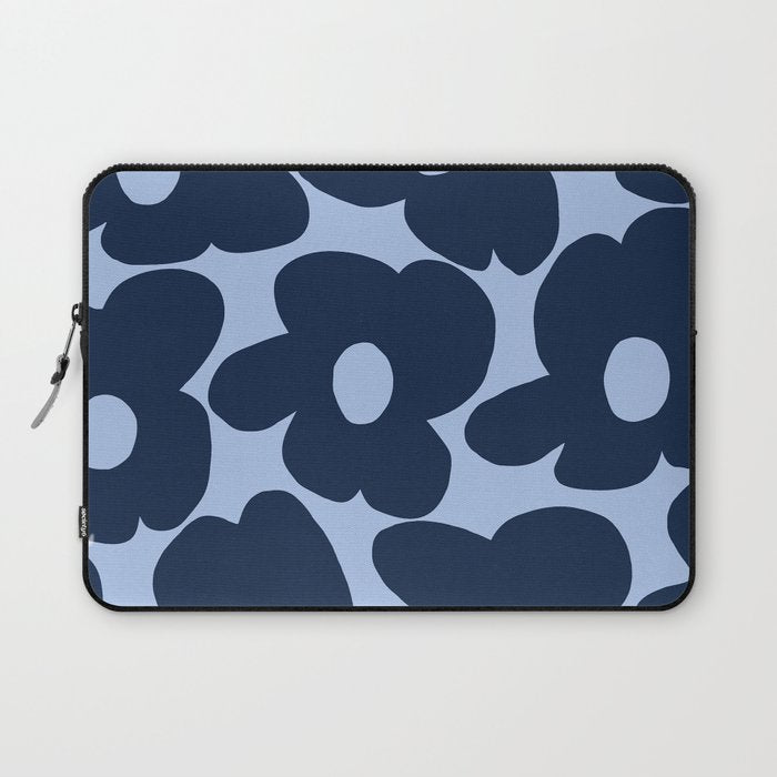 Large Dark Blue Retro Flowers Baby Blue Background #Decor #Homestorie #Buyart Laptop Sleeve