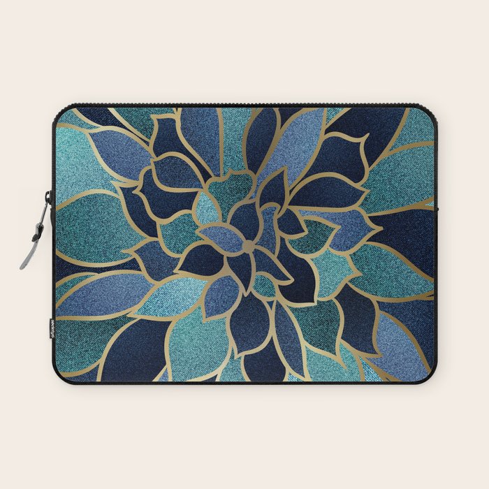 Festive, Floral Prints, Navy Blue, Teal And Gold Laptop Sleeve