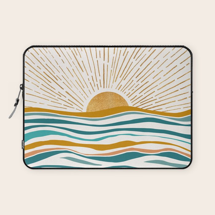 The Sun And The Sea - Gold And Teal Laptop Sleeve
