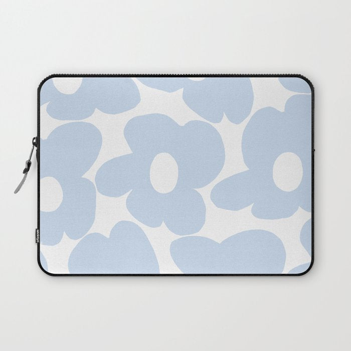 Large Baby Blue Retro Flowers White Background #Decor #Homestorie #Buyart Laptop Sleeve