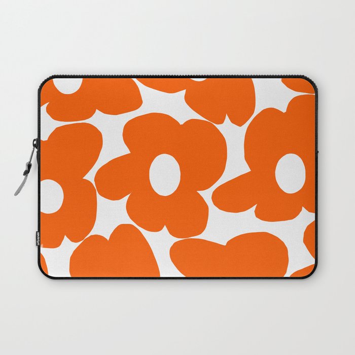 Orange Retro Flowers White Background #Decor #Homestorie #Buyart Laptop Sleeve