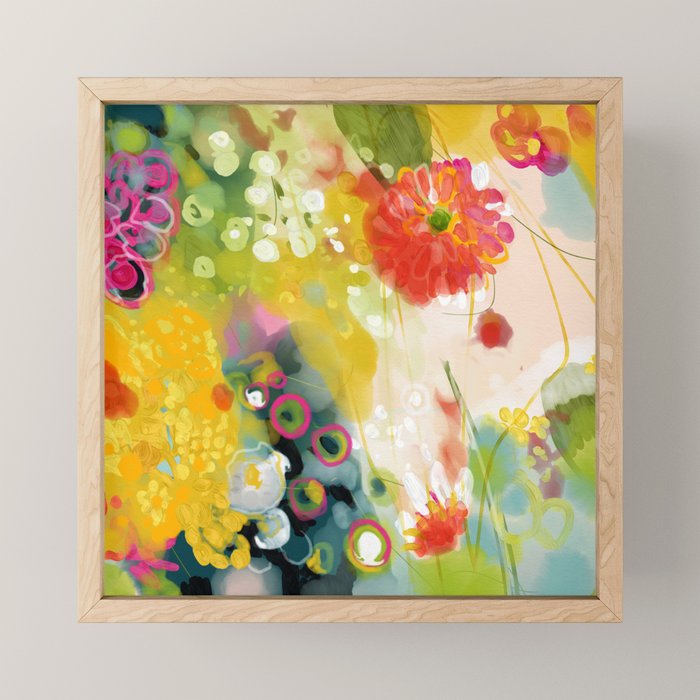 Abstract Floral Art In Yellow Green And Rose Magenta Colors Mini Art Print