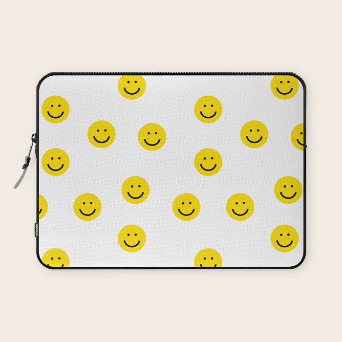 Smiley Faces White Yellow Happy Simple Smiley Pattern Smile Face Kids Nursery Boys Girls Decor Laptop Sleeve