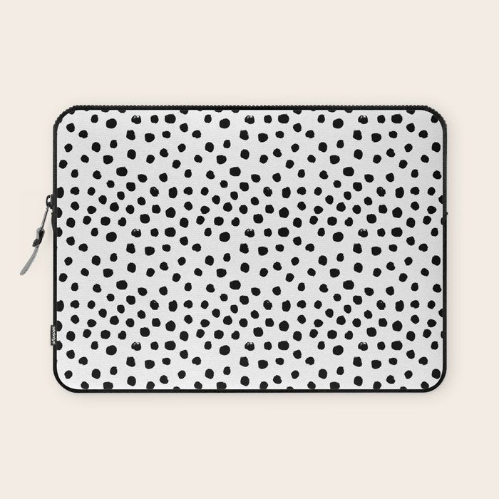 Preppy Black And White Dots Minimal Abstract Brushstrokes Painting Illustration Pattern Print Laptop Sleeve