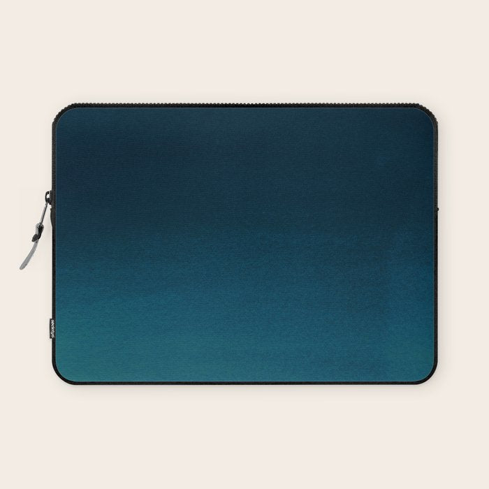Navy Blue Teal Hand Painted Watercolor Paint Ombre Laptop Sleeve
