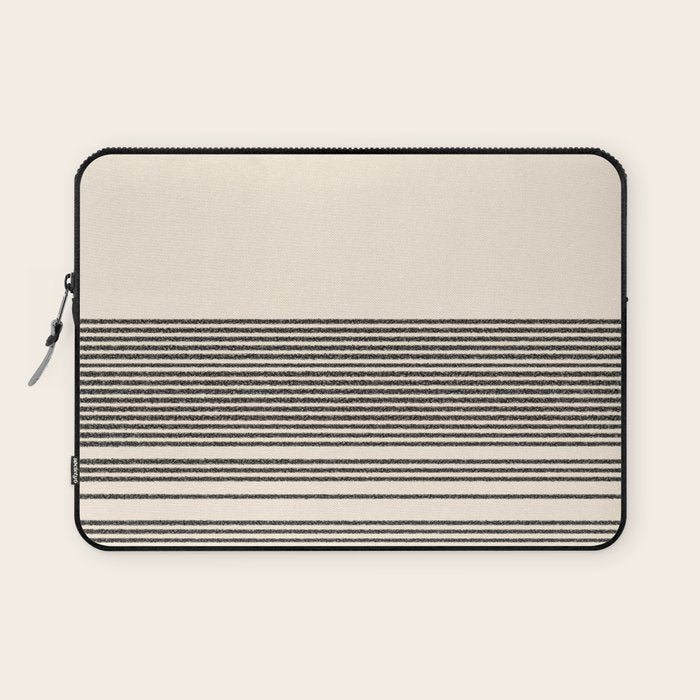 Organic Stripes - Minimalist Textured Line Pattern In Black And Almond Cream Laptop Sleeve