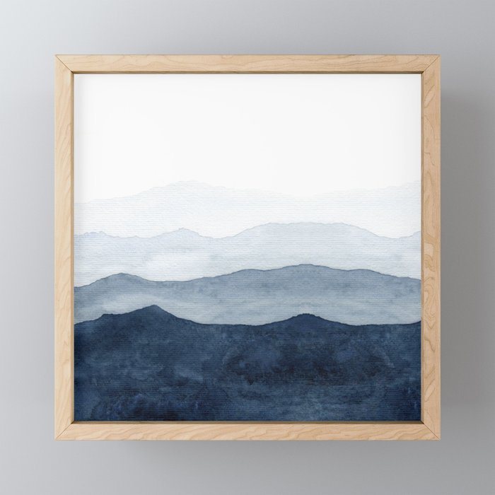 Indigo Abstract Watercolor Mountains Mini Art Print