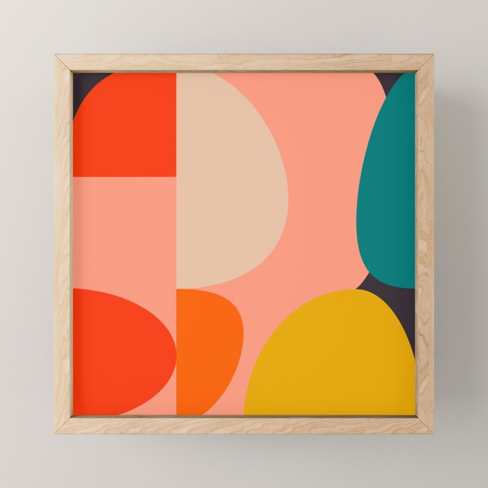Geometry Shape Mid Century Organic Blush Curry Teal Mini Art Print