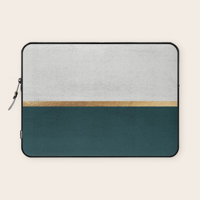 Deep Green, Gold And White Color Block Laptop Sleeve