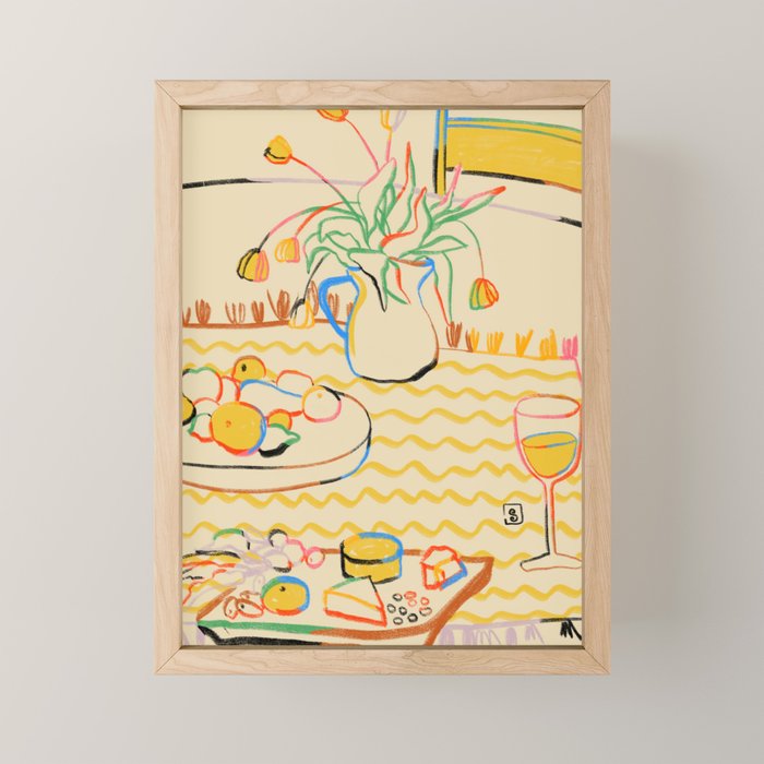 Yellow Tulips, Wine And Cheese Mini Art Print