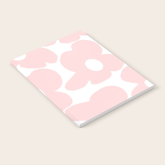 Large Baby Pink Retro Flowers On White Background #Decor #Homestorie #Buyart Notebook