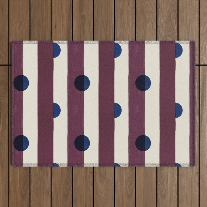 Burgundy Stripes And Navy Dots Modern Pattern Outdoor Rug