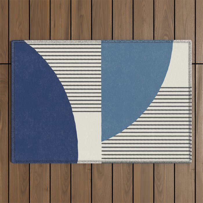 Quarter Circle Lines - Blue Navy  Outdoor Rug