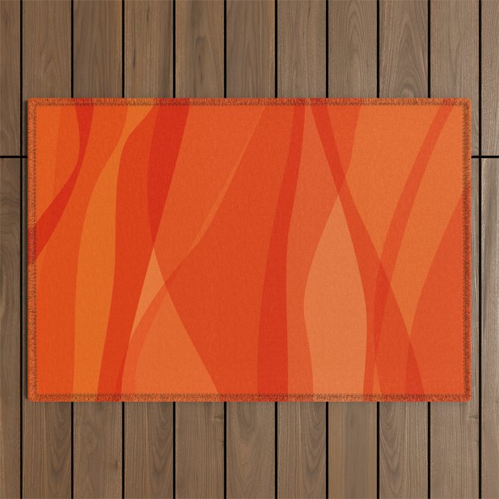 Modern Abstract Shapes In Orange Outdoor Rug