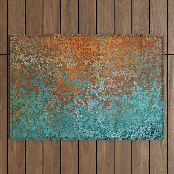 Vintage Copper And Teal Rust Outdoor Rug
