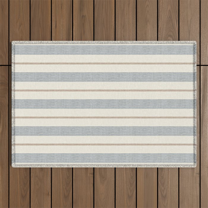 Ivy Stripes - Blue, Rust On Cream Outdoor Rug
