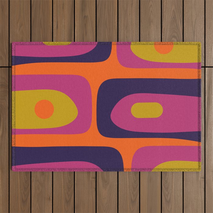 Mid-Century Modern Piquet Colorful Retro Abstract Orange Lime Avocado Blue Magenta Outdoor Rug