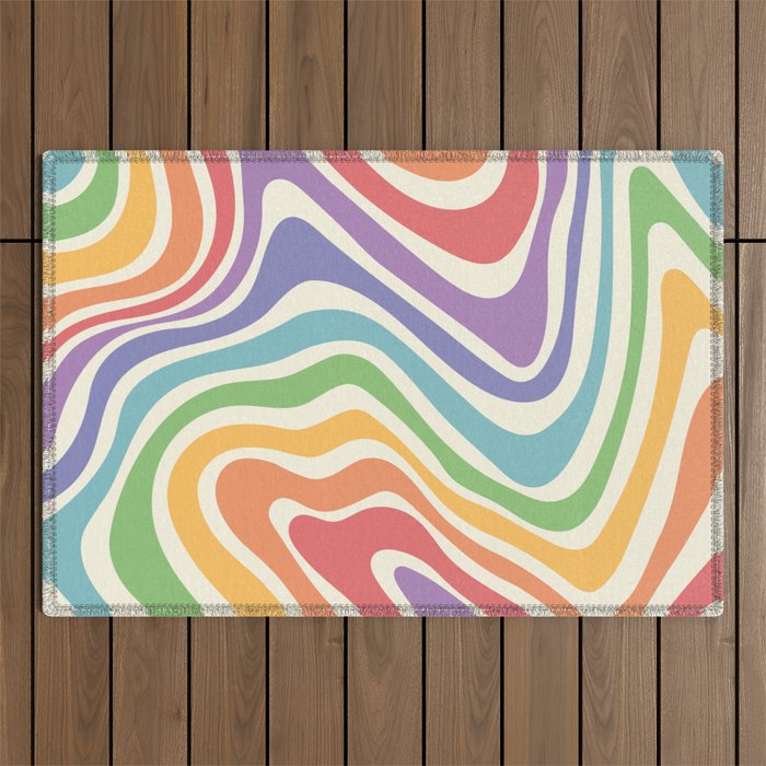 Colorful Rainbow Warp Swirl Lines I Outdoor Rug