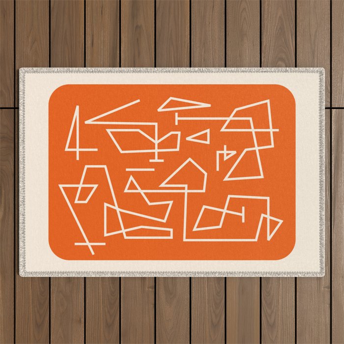 Peripatesis 2 Mid Century Modern Minimalist Line Abstract Orange Outdoor Rug